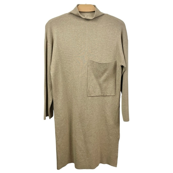 OAK + FORT Tan Mock Neck Large Pocket Long Sleeve Sweater Dress Size XS - Picture 2 of 7